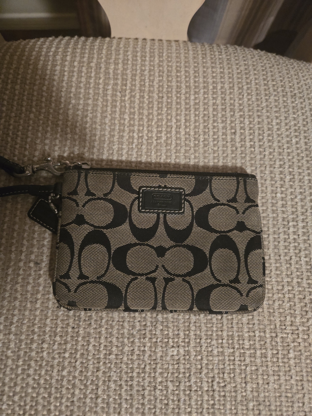 Coach Gray & Black Signature Canvas Wristlet Clutch